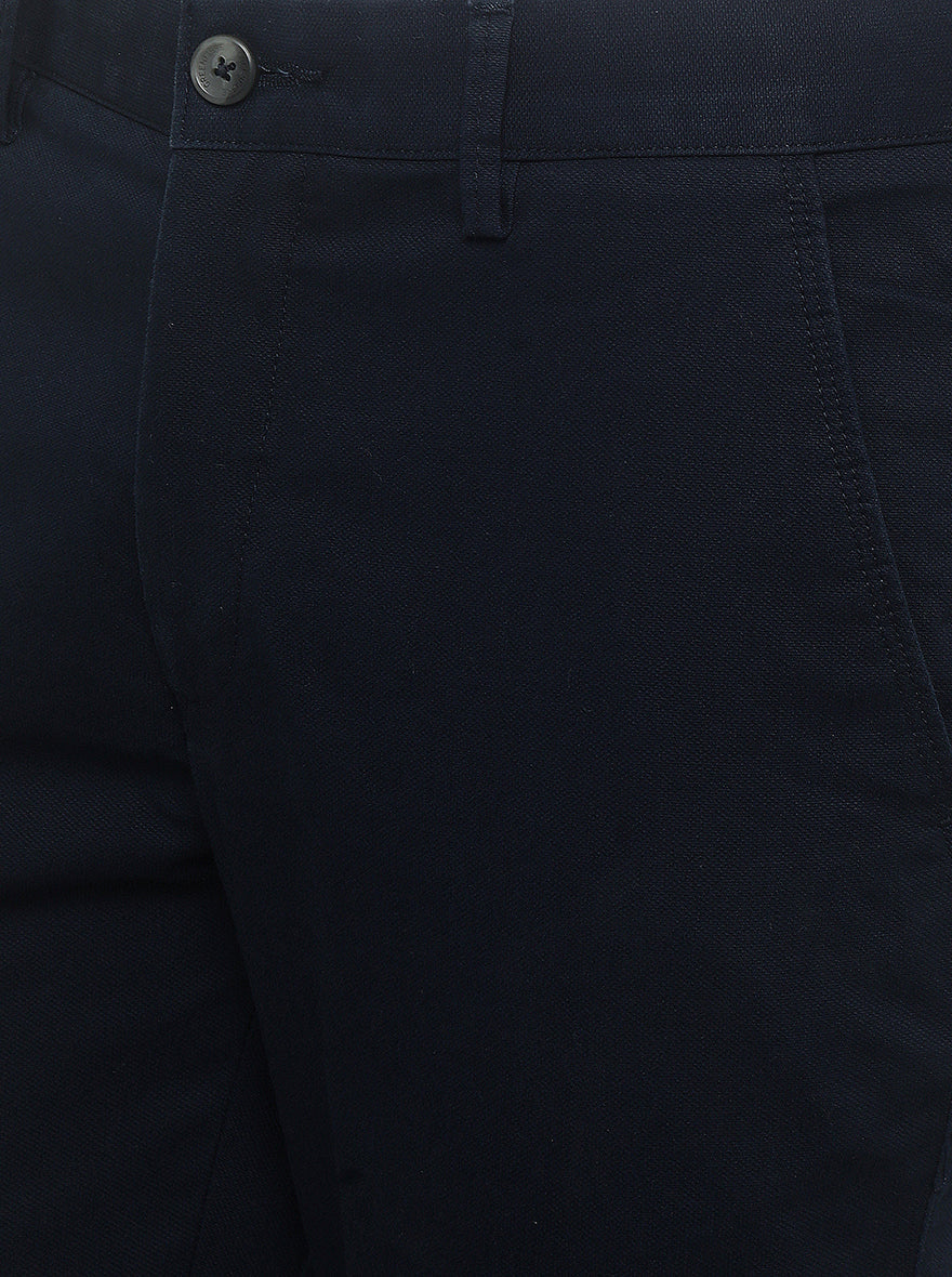 Navy Blue Solid Super Slim Fit Casual Trouser | Greenfibre