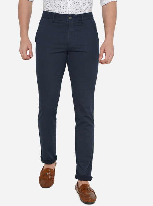 Navy Blue Solid Super Slim Fit Casual Trouser | Greenfibre