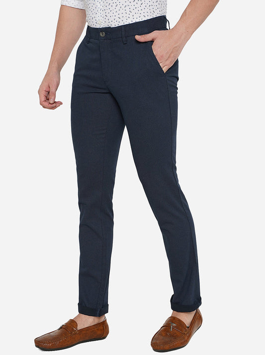 Navy Blue Solid Super Slim Fit Casual Trouser | Greenfibre