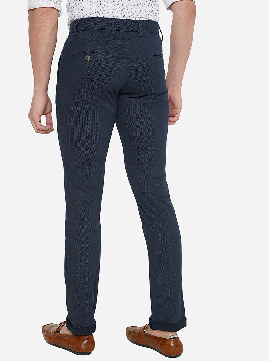 Navy Blue Solid Super Slim Fit Casual Trouser | Greenfibre