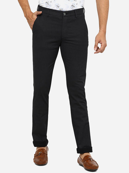 Black Solid Super Slim Fit Casual Trouser | Greenfibre