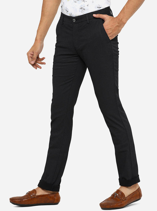 Black Solid Super Slim Fit Casual Trouser | Greenfibre