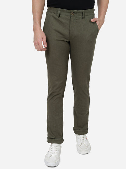 Olive Green Solid Super Slim Fit Casual Trouser | Greenfibre