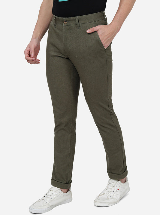 Olive Green Solid Super Slim Fit Casual Trouser | Greenfibre