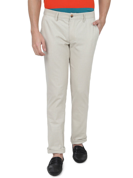 Cream Solid Super Slim Fit Casual Trouser | Greenfibre