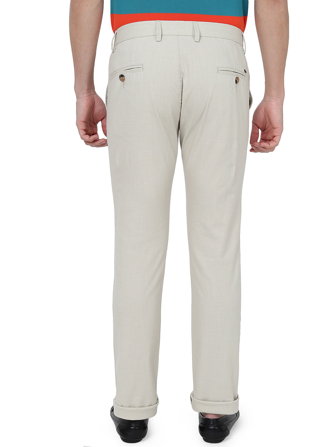 Cream Solid Super Slim Fit Casual Trouser | Greenfibre