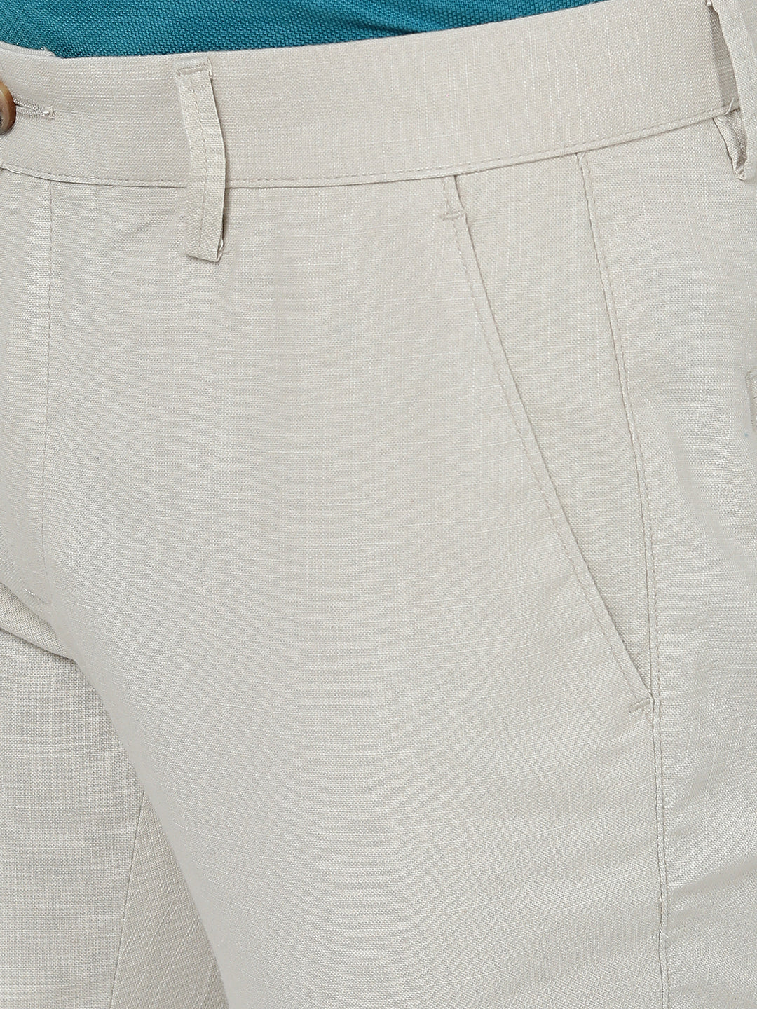 Cream Solid Super Slim Fit Casual Trouser | Greenfibre