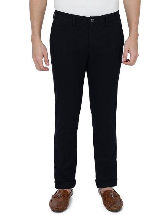 Navy Blue Solid Super Slim Fit Casual Trouser | Greenfibre