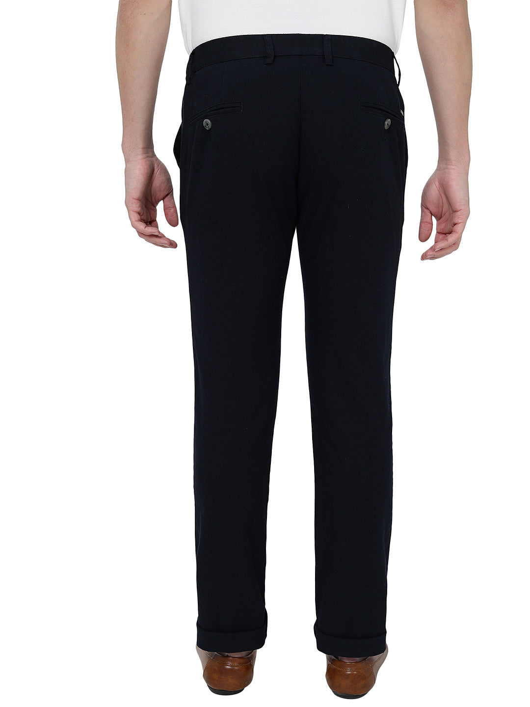 Navy Blue Solid Super Slim Fit Casual Trouser | Greenfibre