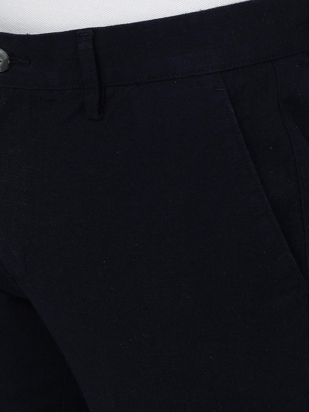 Navy Blue Solid Super Slim Fit Casual Trouser | Greenfibre