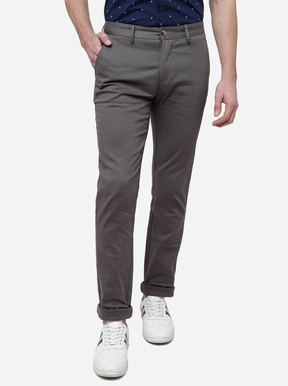 Light Grey Solid Super Slim Fit Casual Trouser | Greenfibre