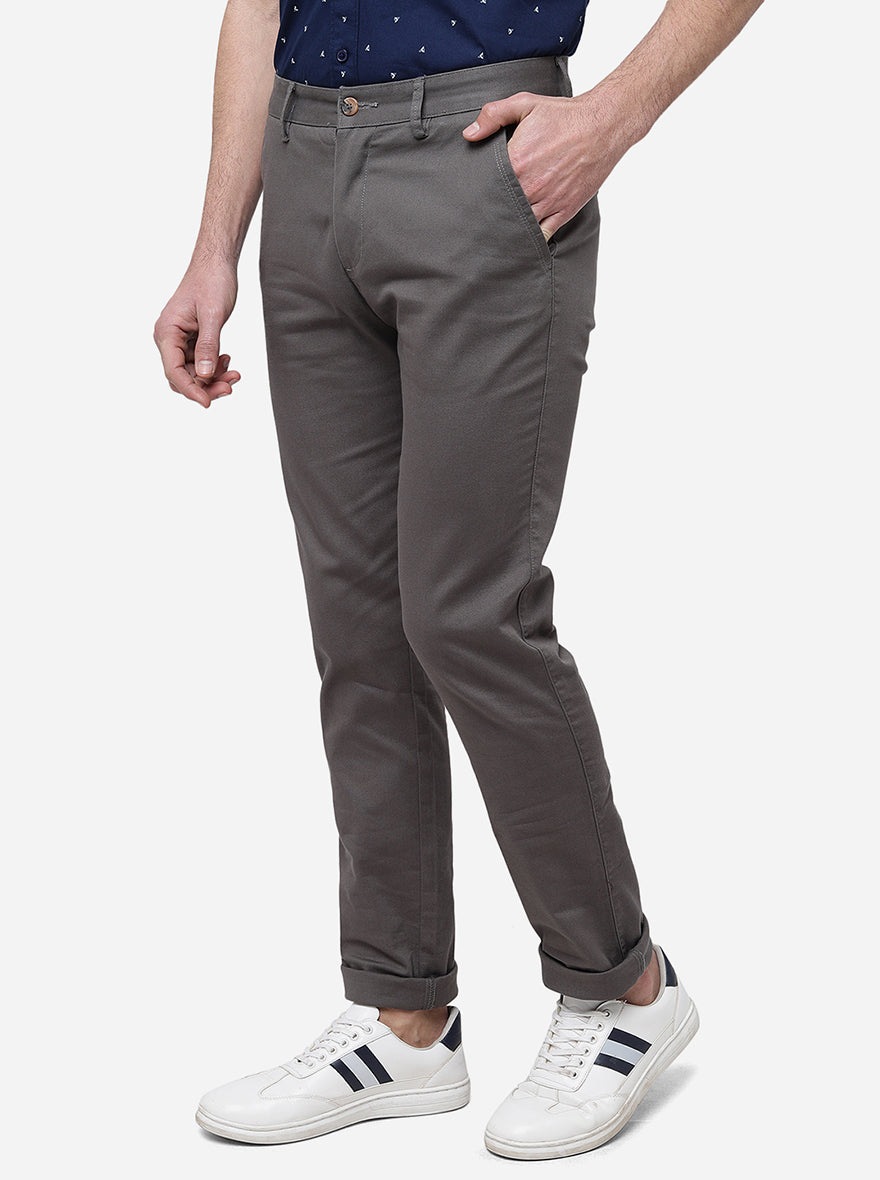 Light Grey Solid Super Slim Fit Casual Trouser | Greenfibre