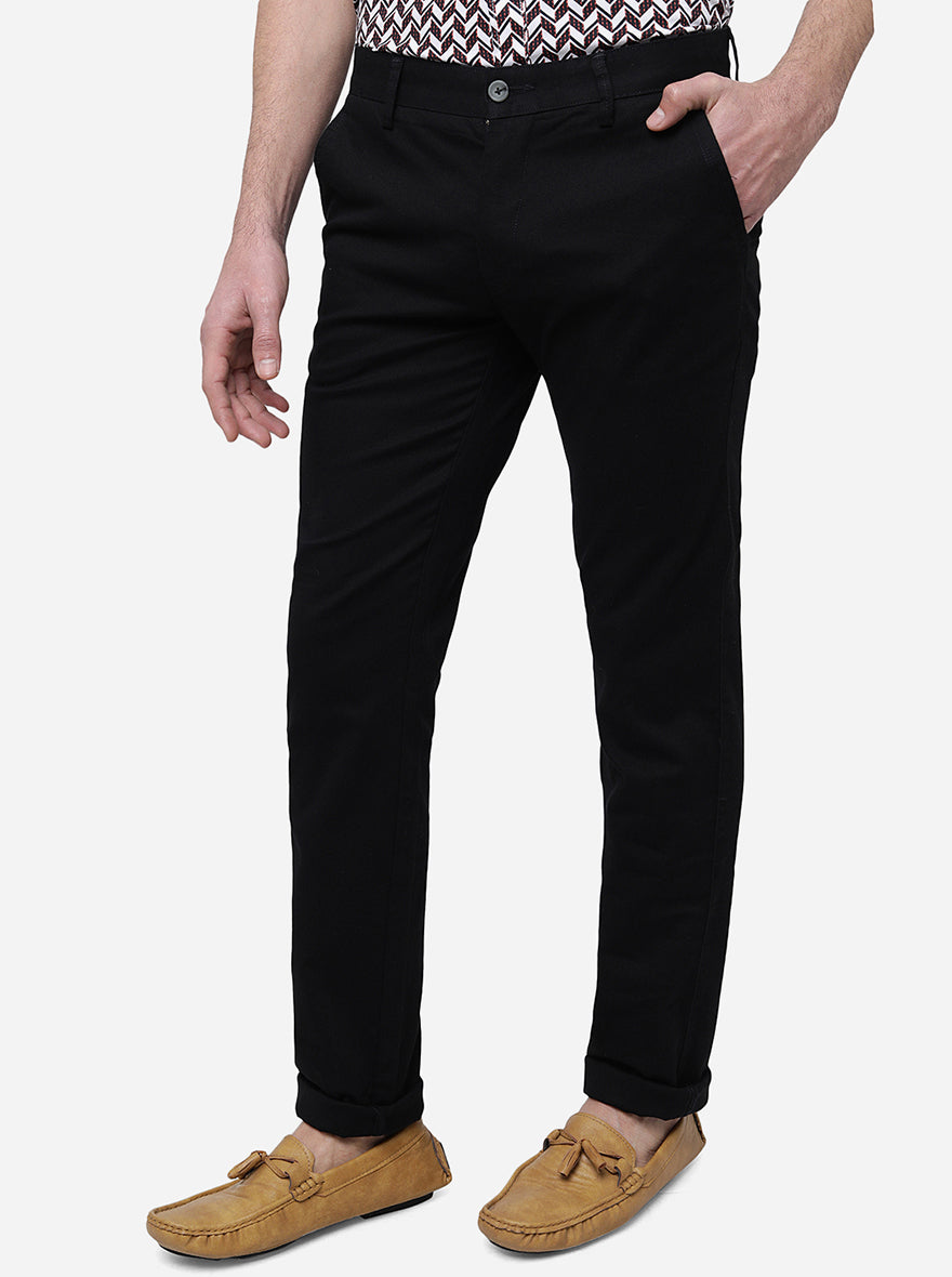 Black Solid Super Slim Fit Casual Trouser | Greenfibre