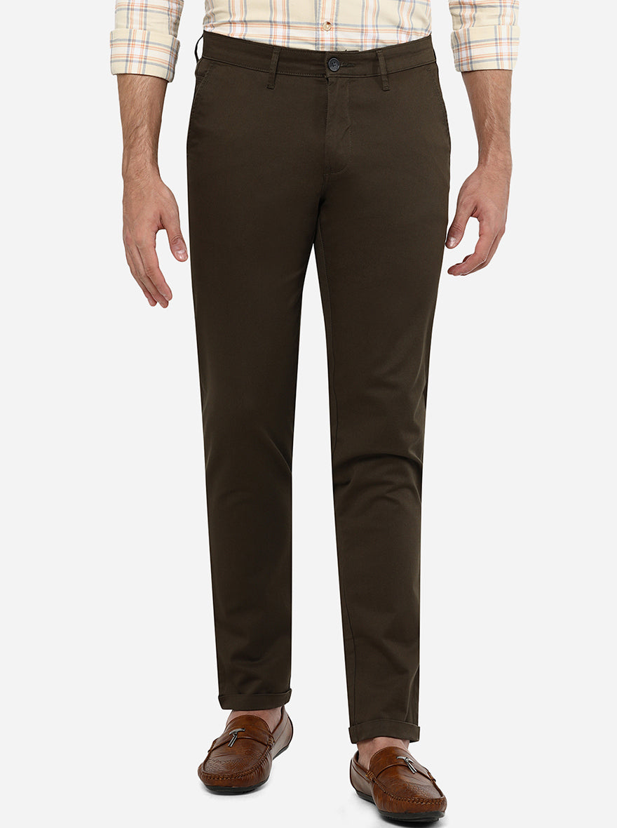 Brown Solid Neo Fit Casual Trouser | Greenfibre