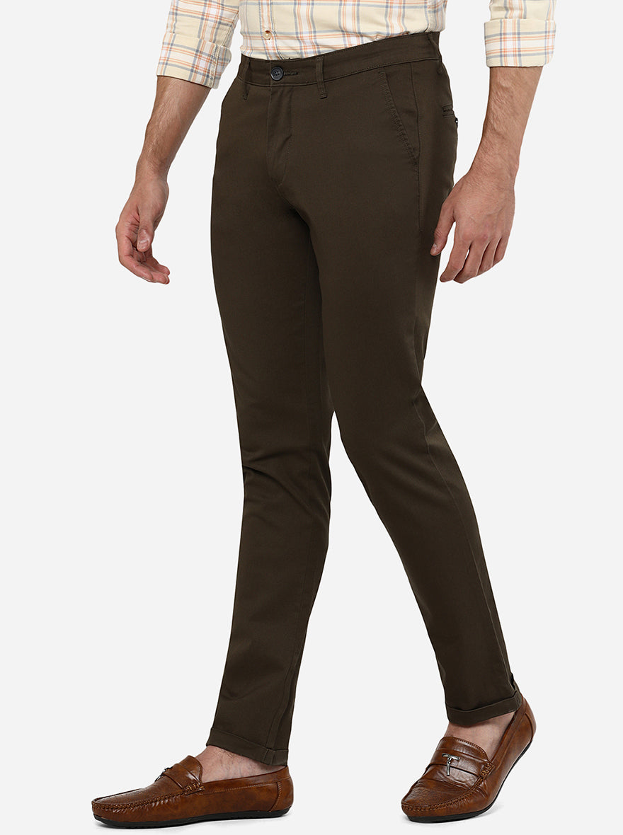 Brown Solid Neo Fit Casual Trouser | Greenfibre