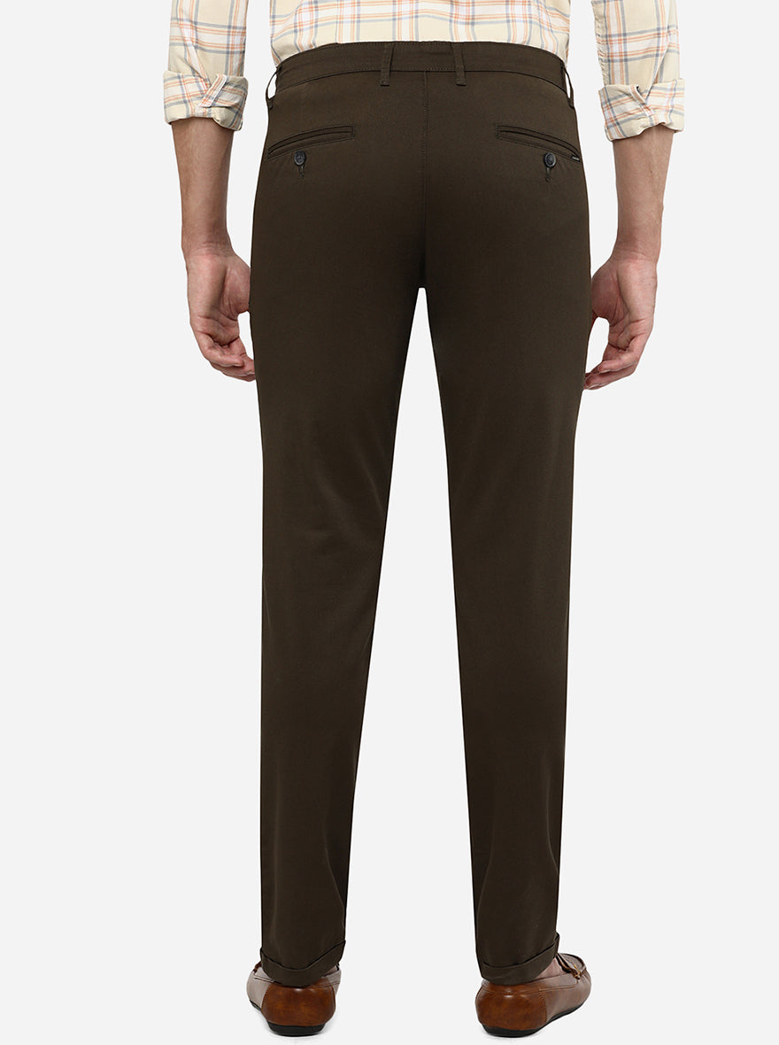 Brown Solid Neo Fit Casual Trouser | Greenfibre