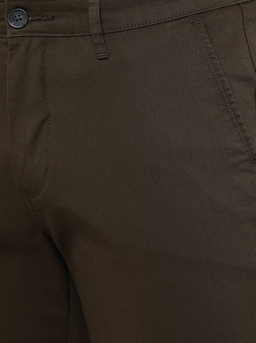 Brown Solid Neo Fit Casual Trouser | Greenfibre