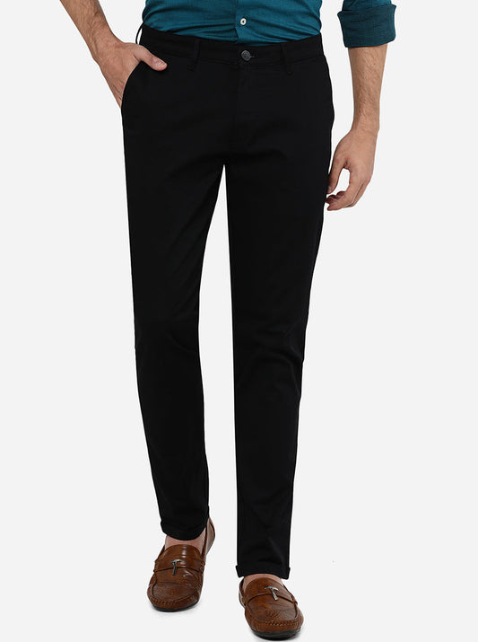 Black Solid Neo Fit Casual Trouser | Greenfibre