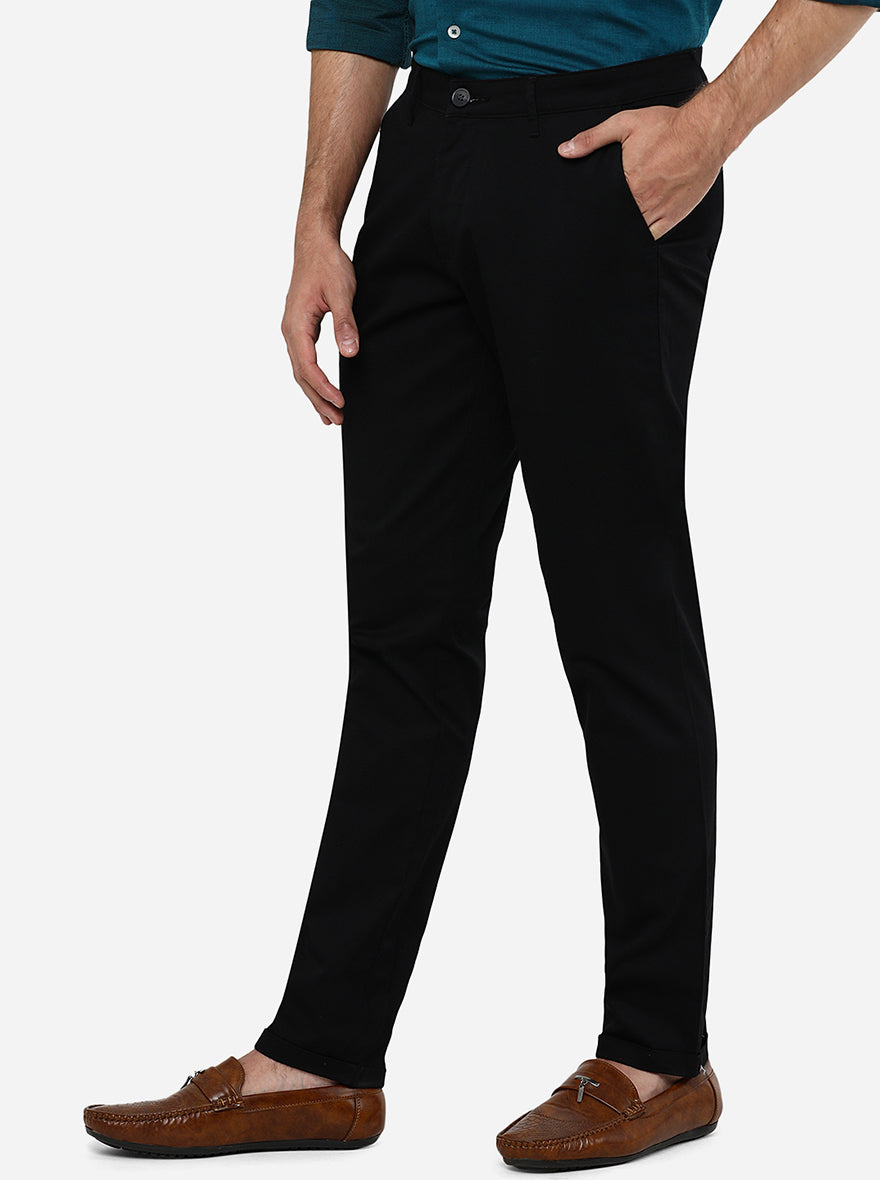 Black Solid Neo Fit Casual Trouser | Greenfibre