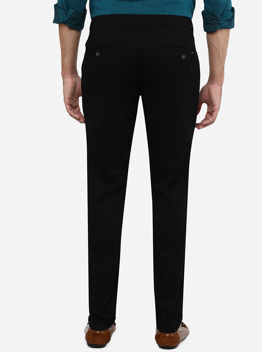 Black Solid Neo Fit Casual Trouser | Greenfibre