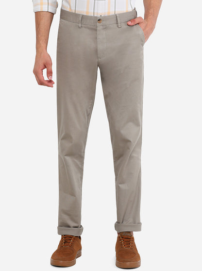 Light Grey Solid Slim Fit Casual Trouser | Greenfibre