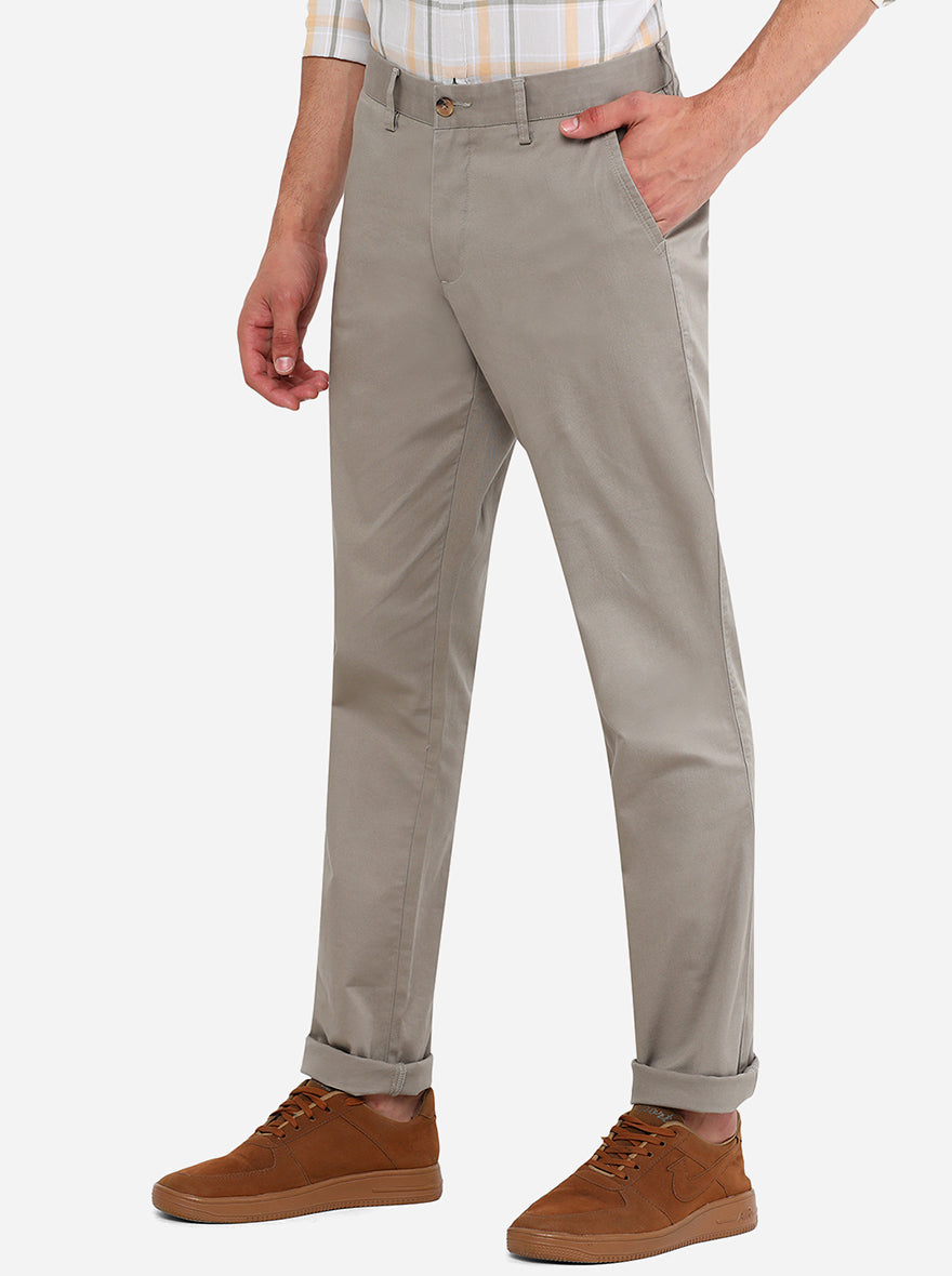 Light Grey Solid Slim Fit Casual Trouser | Greenfibre