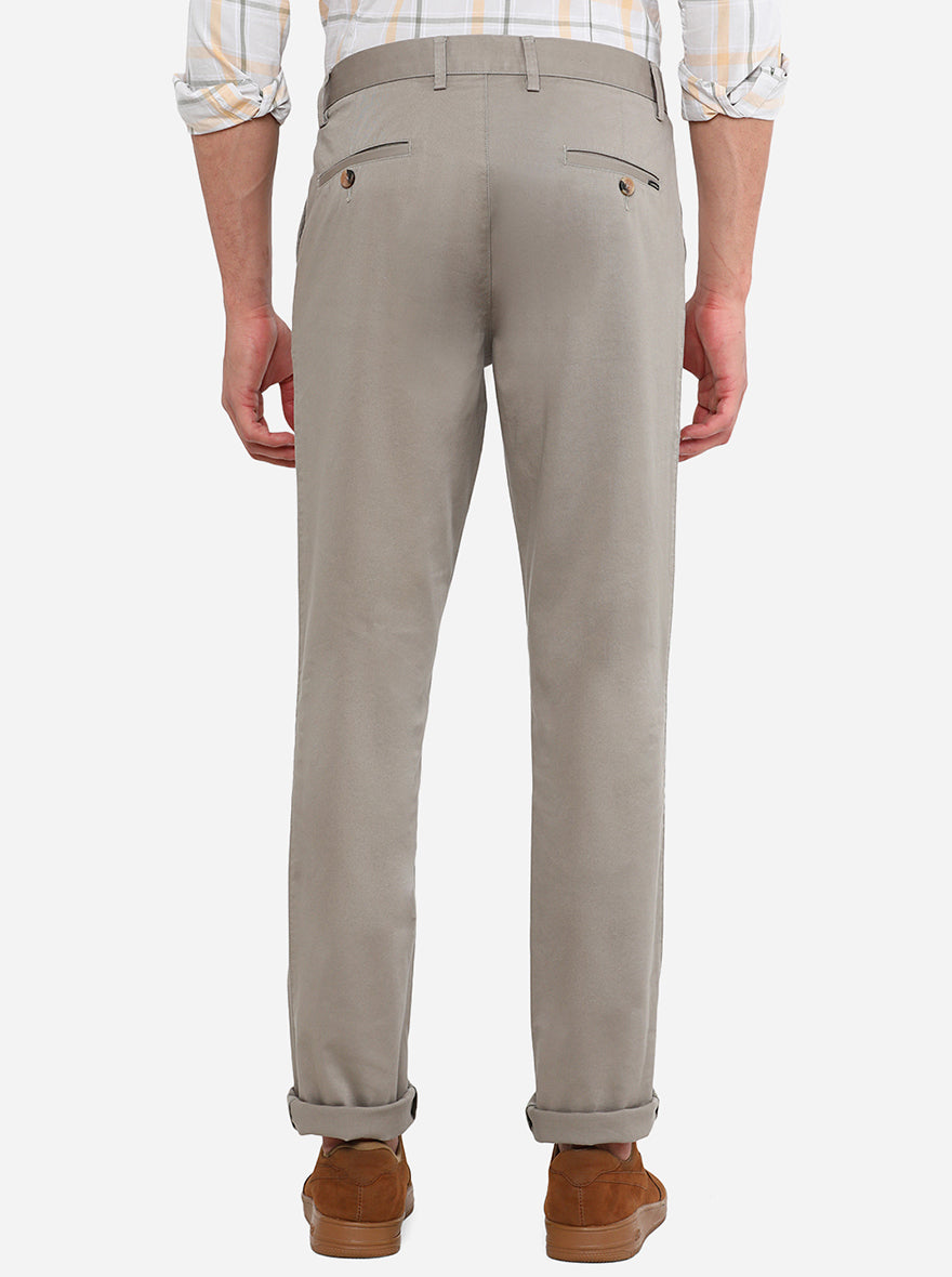 Light Grey Solid Slim Fit Casual Trouser | Greenfibre