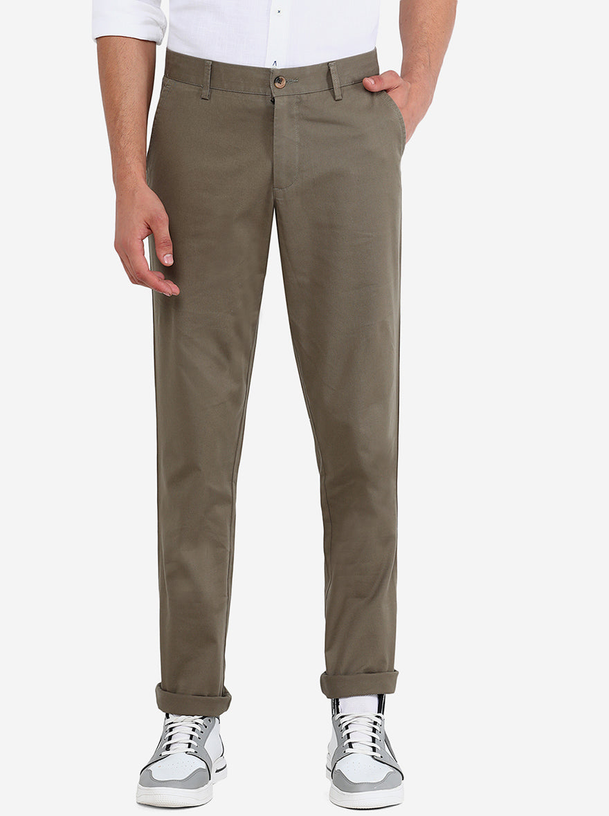 Grey Solid Slim Fit Casual Trouser | Greenfibre