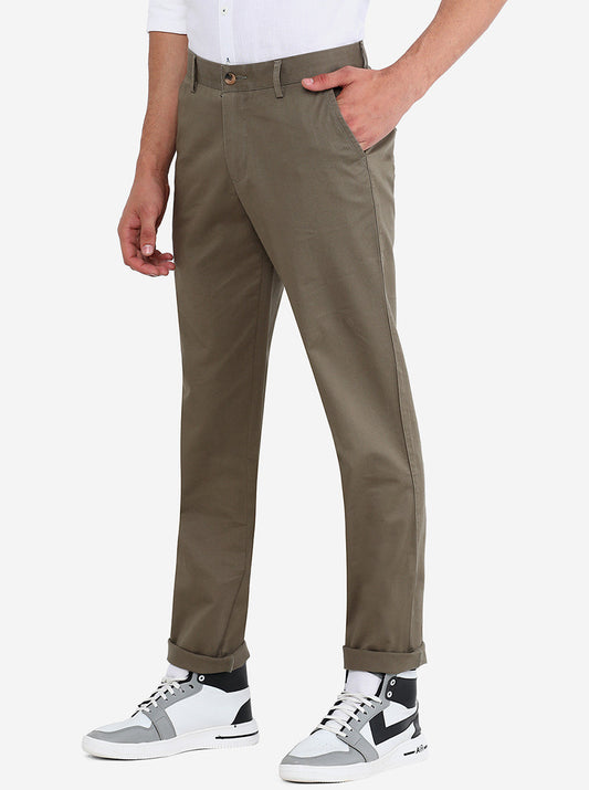 Grey Solid Slim Fit Casual Trouser | Greenfibre