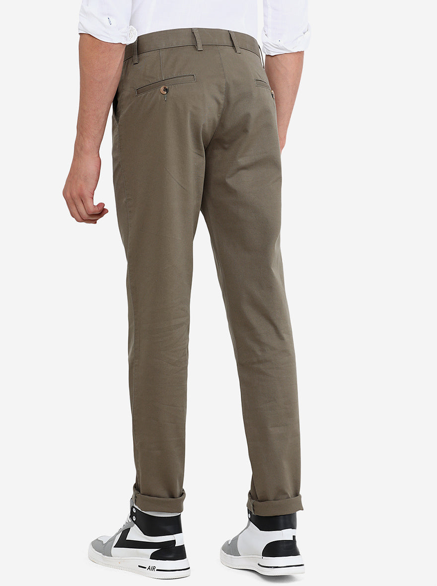 Grey Solid Slim Fit Casual Trouser | Greenfibre