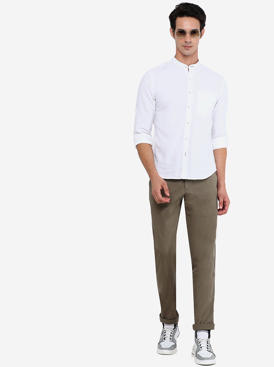 Grey Solid Slim Fit Casual Trouser | Greenfibre