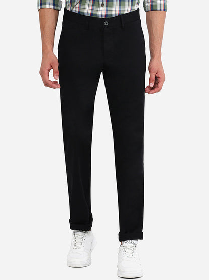 Black Solid Slim Fit Casual Trouser | Greenfibre