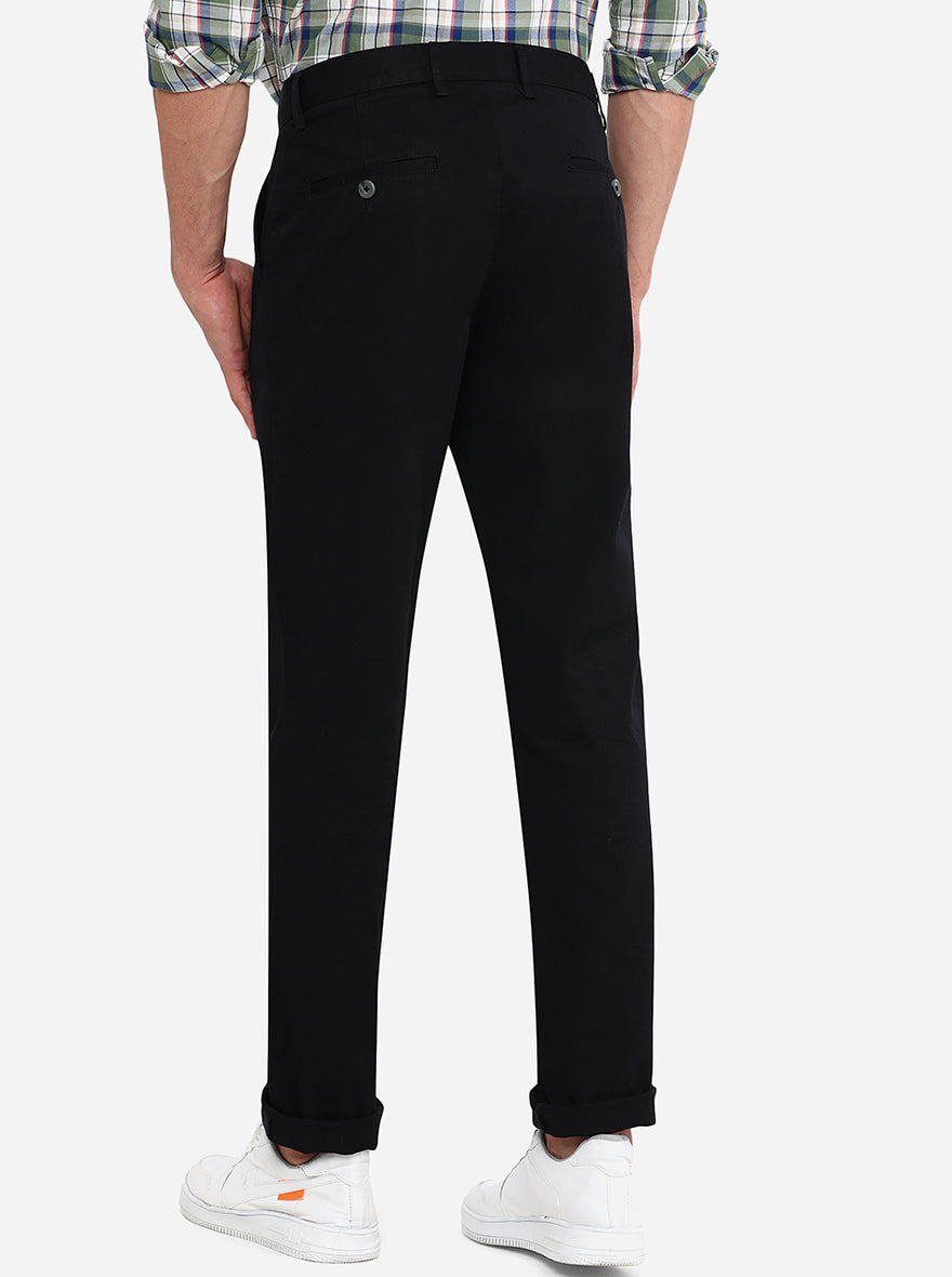 Black Solid Slim Fit Casual Trouser | Greenfibre