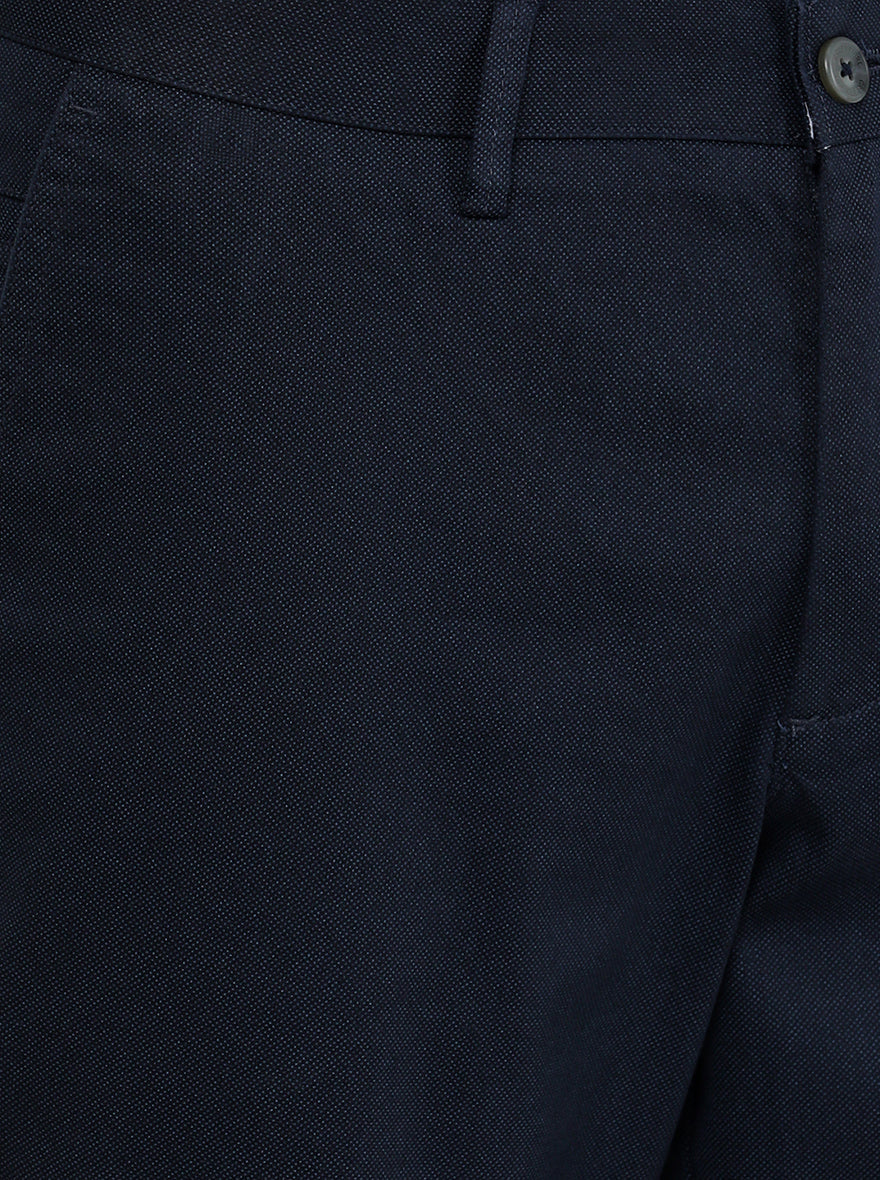 Navy Blue Solid Slim Fit Casual Trouser | Greenfibre