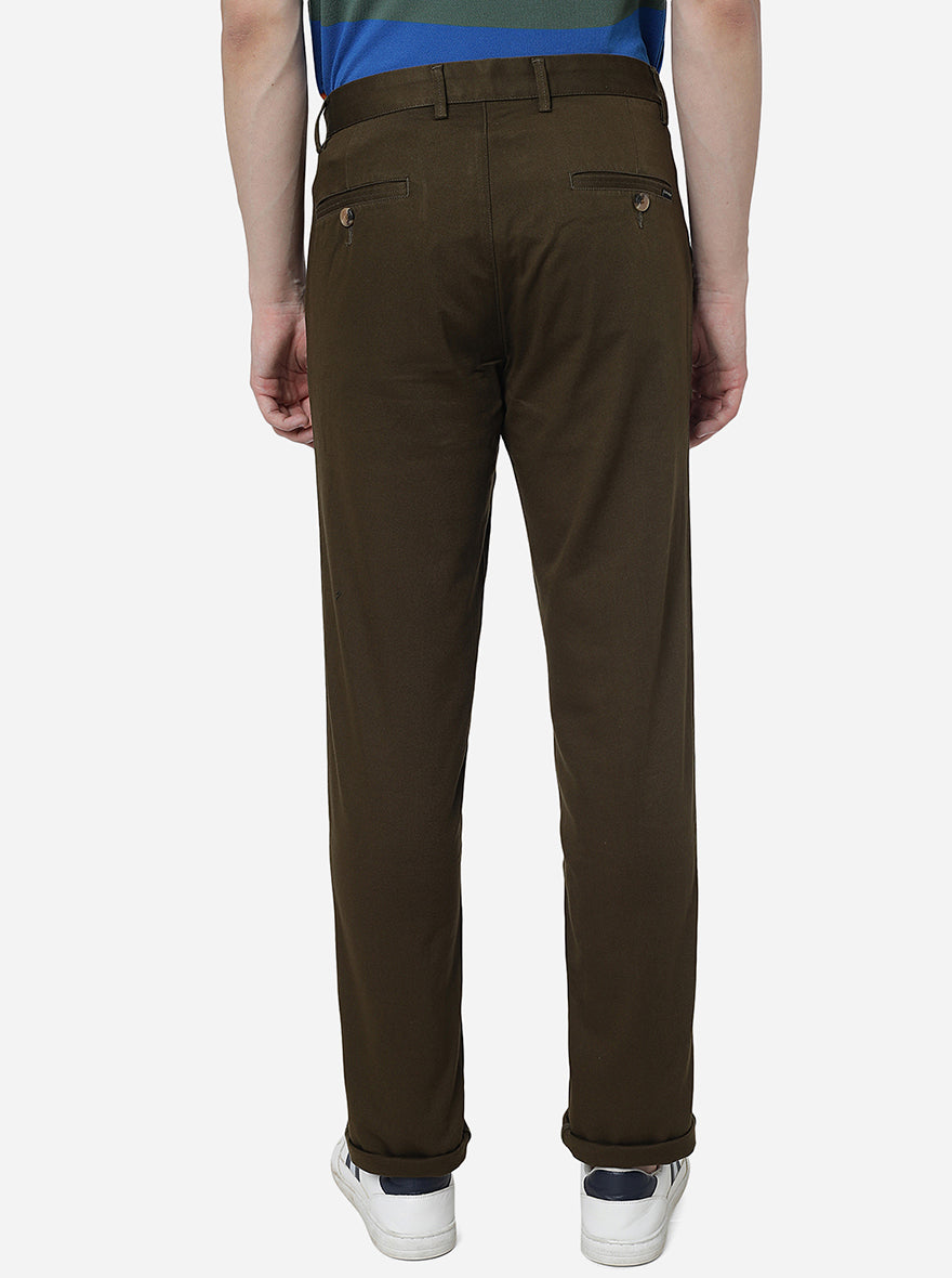 Brown Solid Slim Fit Casual Trouser | Greenfibre