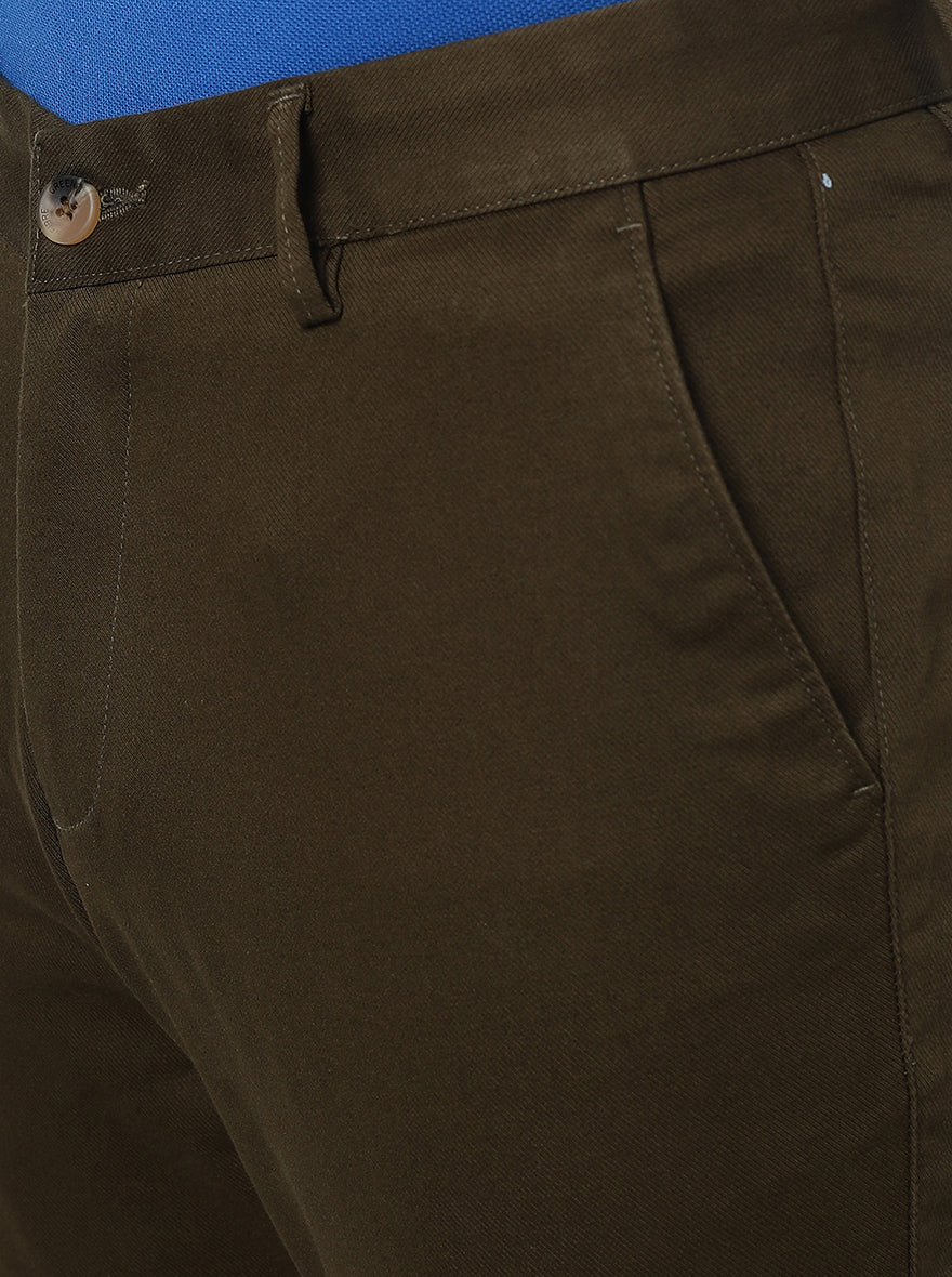 Brown Solid Slim Fit Casual Trouser | Greenfibre