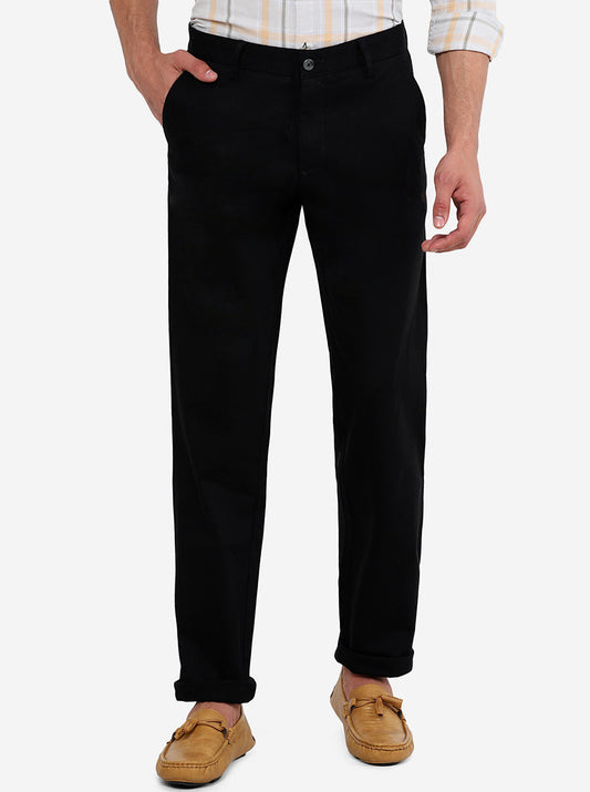 Black Solid Slim Fit Casual Trouser | Greenfibre