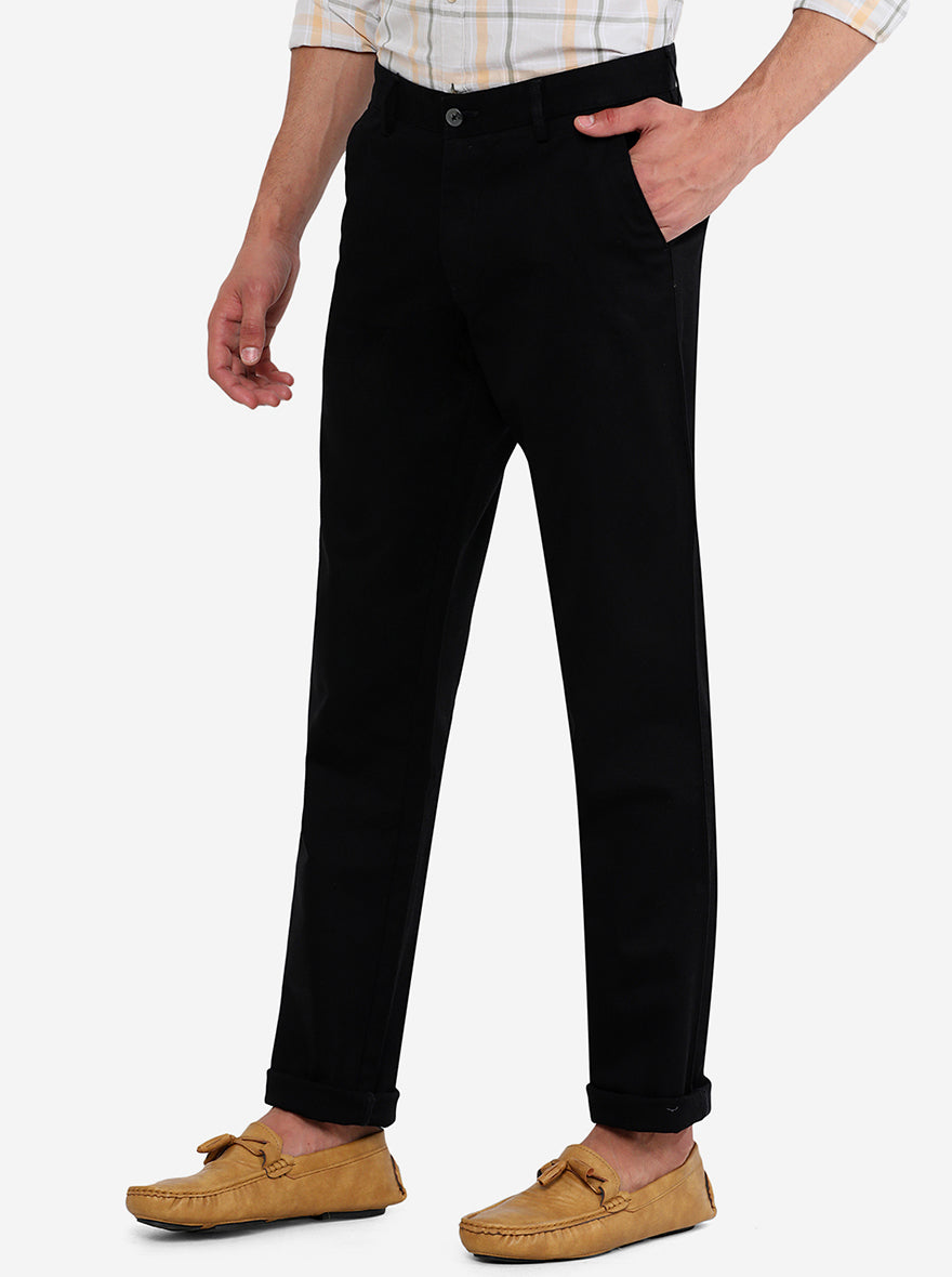 Black Solid Slim Fit Casual Trouser | Greenfibre