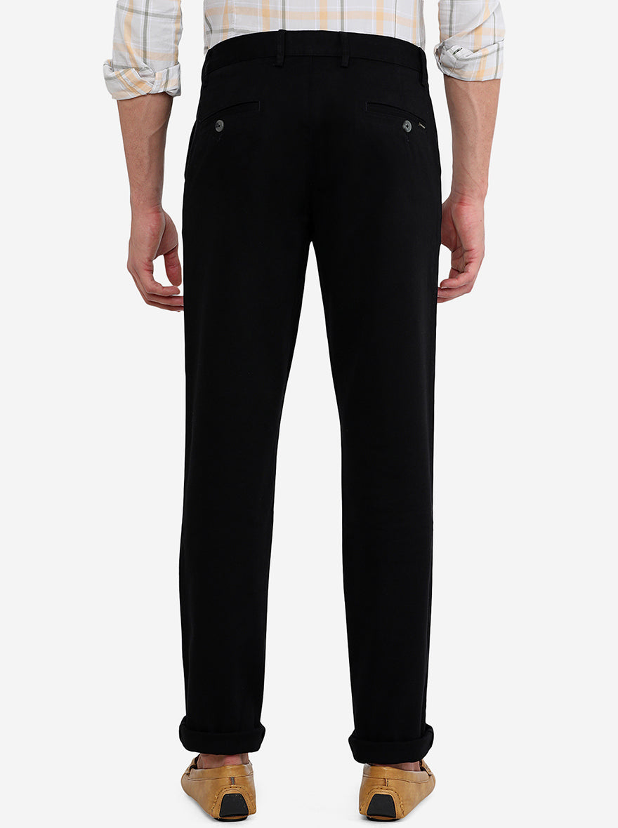 Black Solid Slim Fit Casual Trouser | Greenfibre