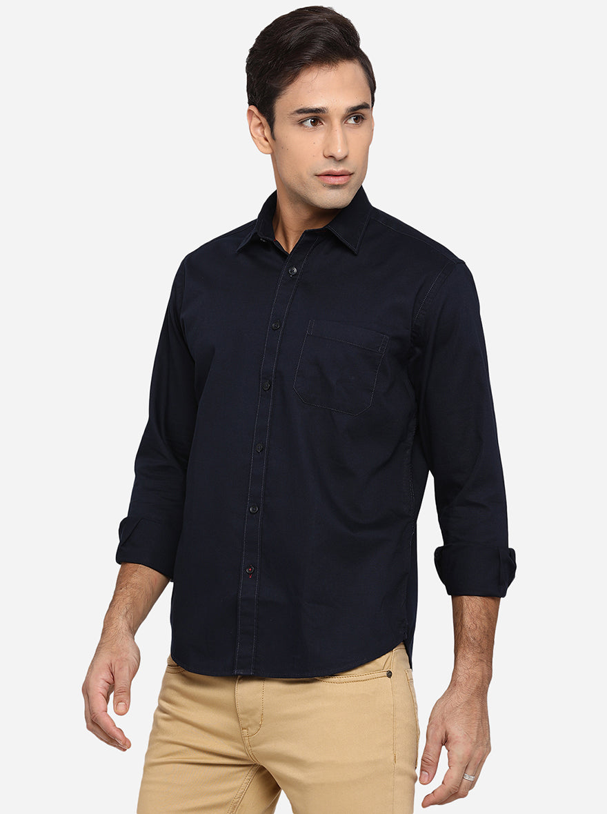 Dark Blue Solid Classic Fit Casual Shirt | Greenfibre