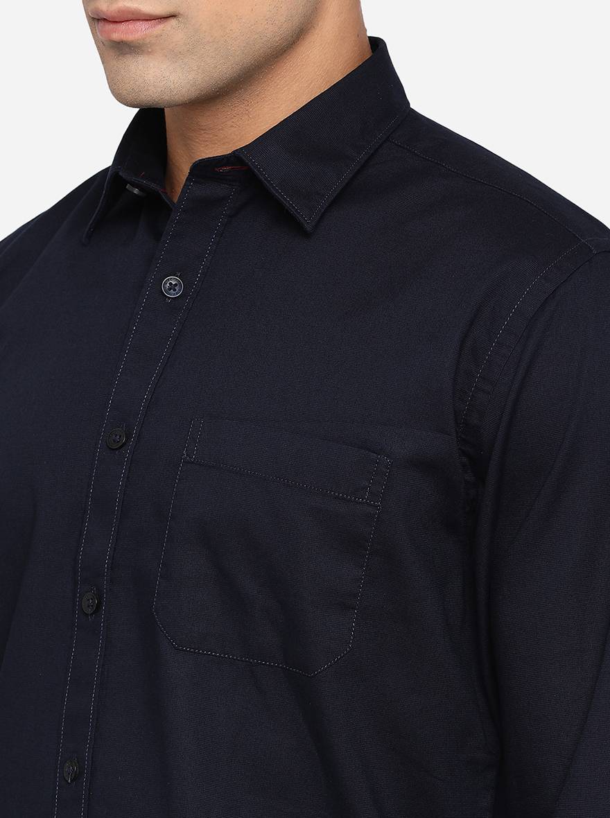 Dark Blue Solid Classic Fit Casual Shirt | Greenfibre