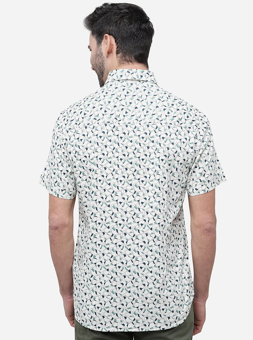 Off White Printed Slim Fit Semi Casual Shirt | Greenfibre