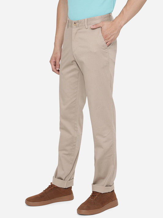 Light Khaki Solid Slim Fit Casual Trouser | Greenfibre