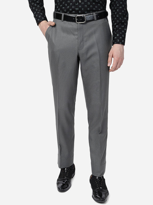 Grey Solid Classic Fit Formal Trouser | Greenfibre