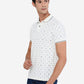 White & Blue Printed Slim Fit Polo T-Shirt | Greenfibre