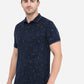 Dark Blue Printed Slim Fit Polo T-Shirt | Greenfibre