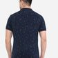 Dark Blue Printed Slim Fit Polo T-Shirt | Greenfibre