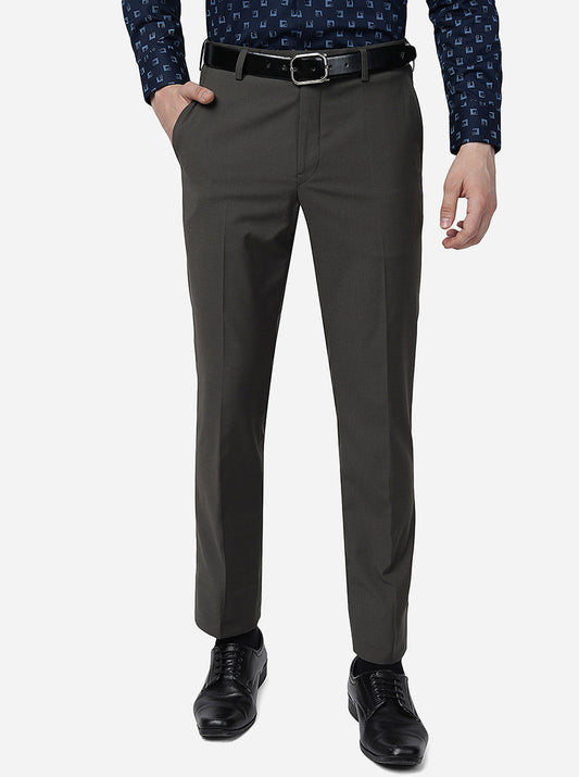 Grey Solid Slim Fit Formal Trouser | Greenfibre