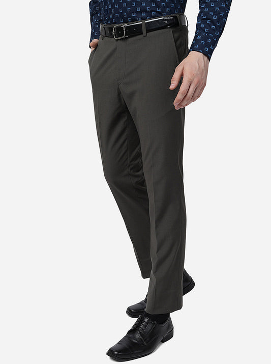 Grey Solid Slim Fit Formal Trouser | Greenfibre