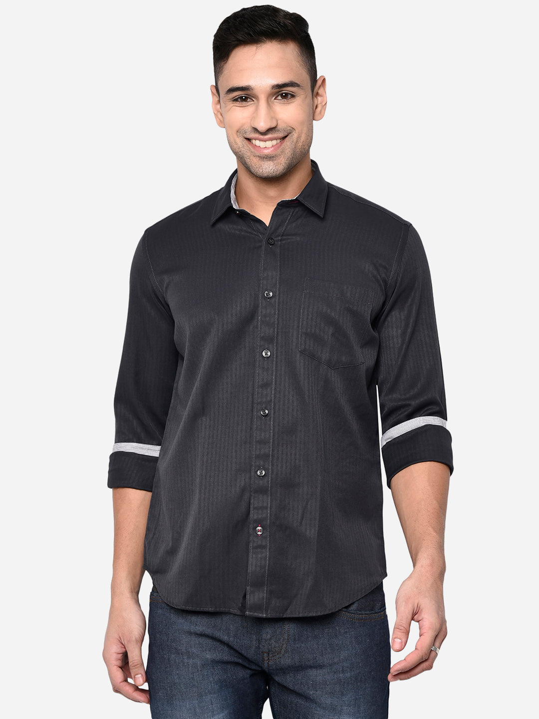 Ebony Grey Solid Smart Fit Casual Shirt | Greenfibre